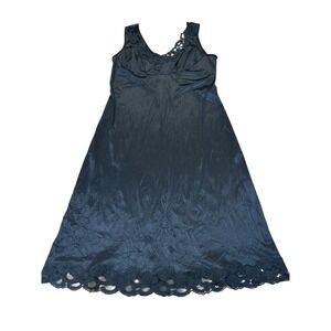 Vtg Y2K Infidelle By Fashion Fit black lace  edged Slip Dress Size 40 Whimsigoth